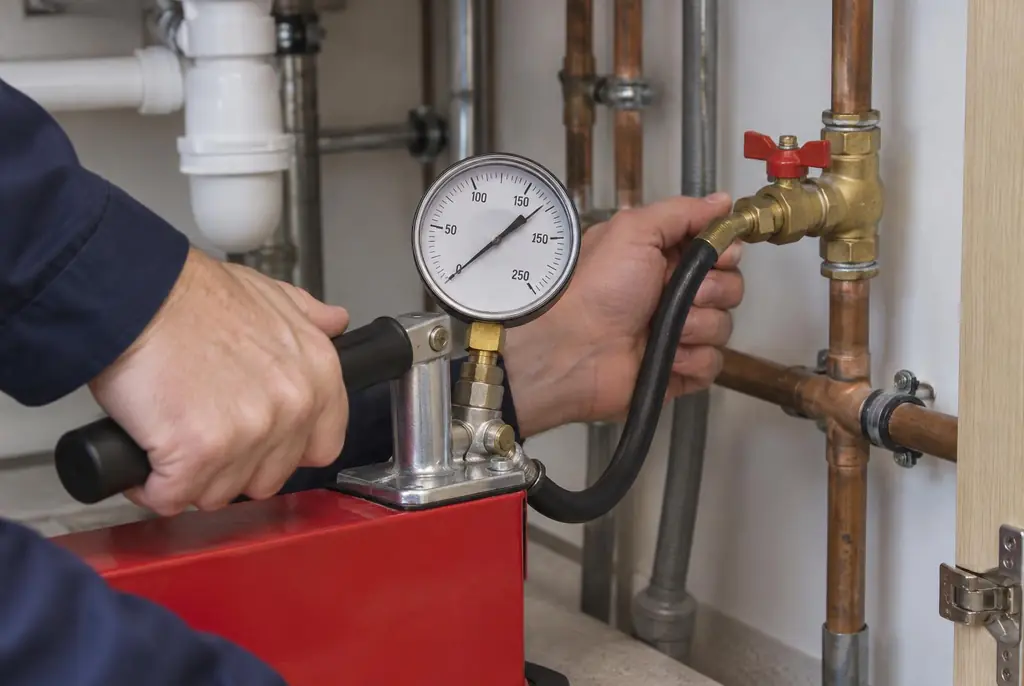 Lekdetectie Mijdrecht – druktest op een waterleiding met een manometer