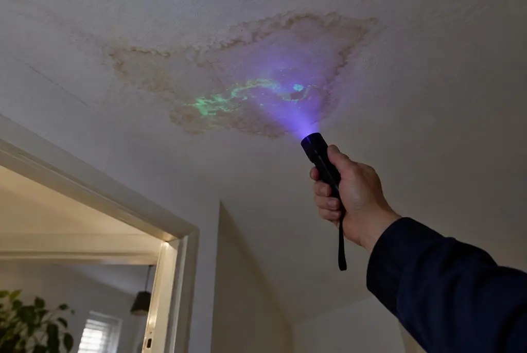 Lekdetectie Mijdrecht – kleurstof controleren op het plafond met uv-licht