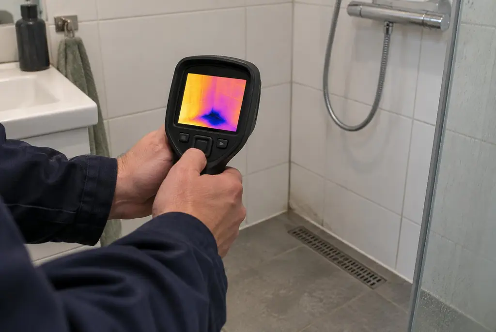 Lekdetectie Mijdrecht – lekdetectiespecialist met warmtebeeldcamera in een badkamer